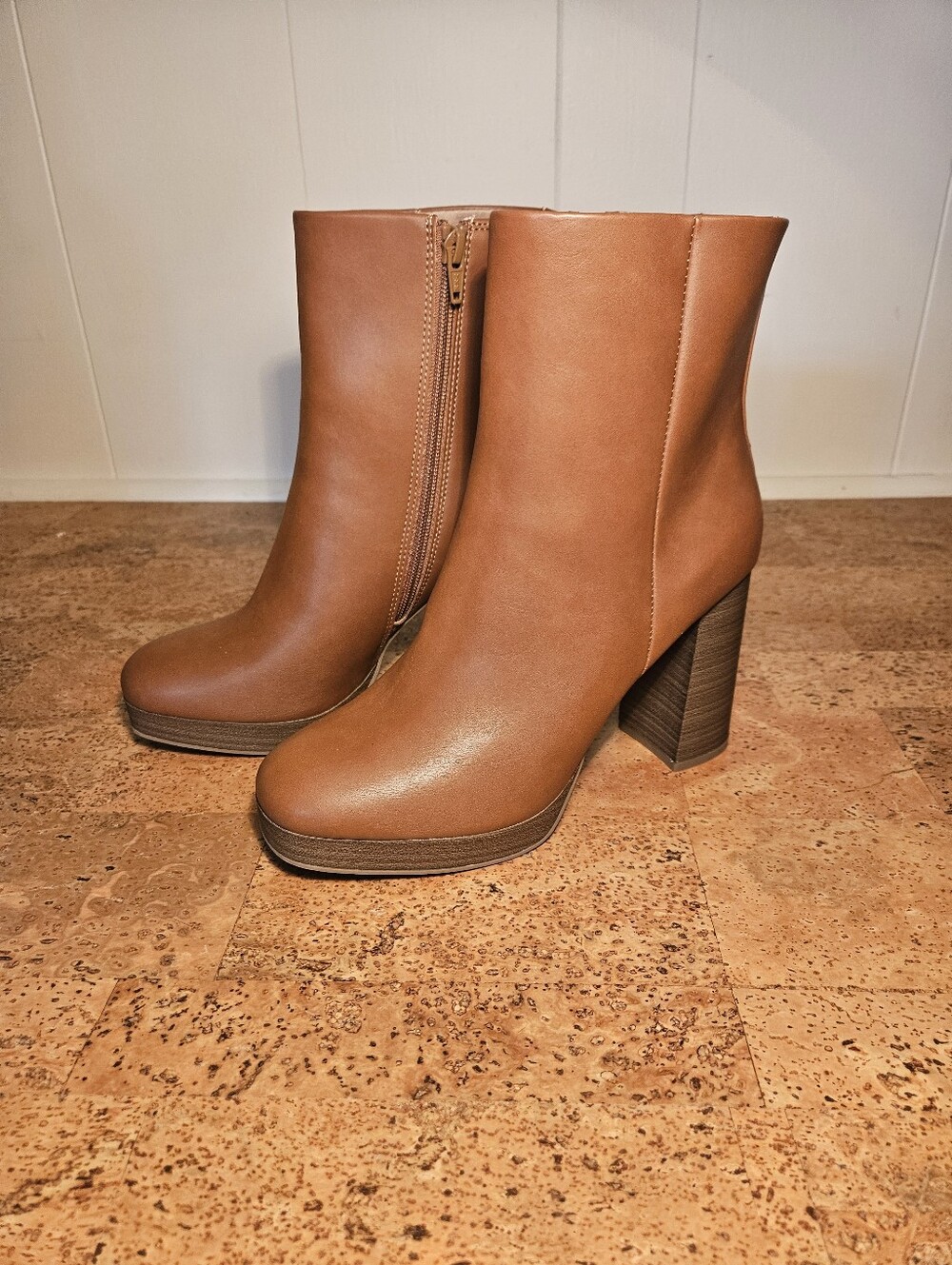 LC Lauren Conrad Cognac Platform Block Heel Ankle Boots